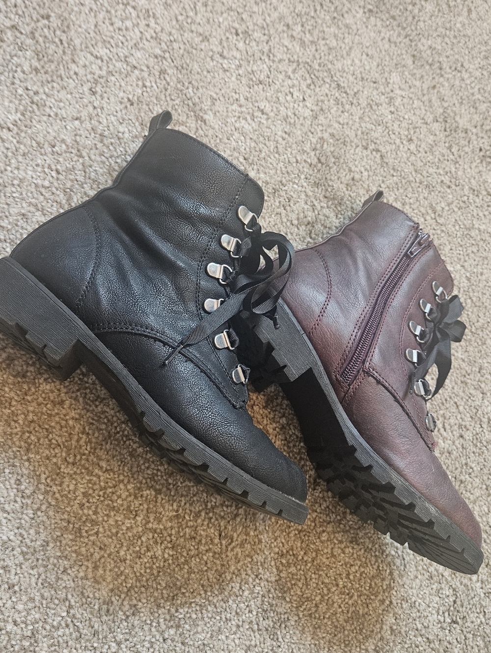 Lace-Up Combat Boots in Burgundy and Black (TWO PAIRS)